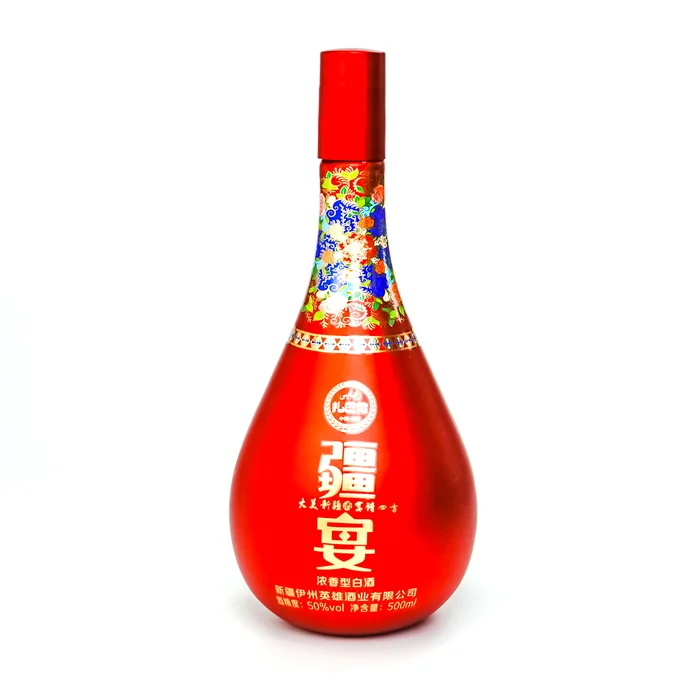 疆宴红色水滴瓶 500ml喜庆红色喷涂民族风情 鄂尔多斯市蒙正一品酒业