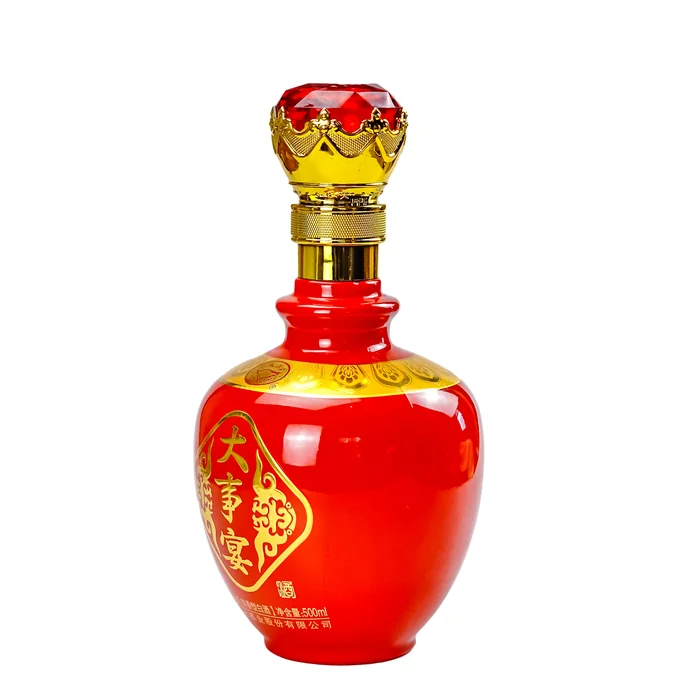 大事宴红宝石瓶 500ml鲜红色光面喷涂酒瓶 喜事专用浓香型白酒包装