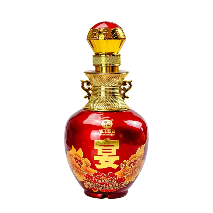 转龙宴酒红金如意瓶 500ml红色双耳如意喷涂酒瓶 包头转龙酒业清香型白酒