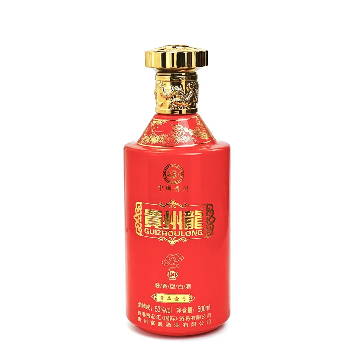 贵州龙红金圆柱瓶 500ml红色光面喷涂金色龙纹 贵州富鑫酒业有限公司