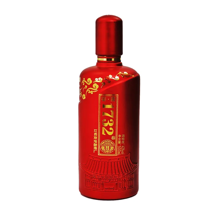 1732珍藏红磨砂瓶 500ml红色磨砂喷涂浮雕建筑 江苏双沟酿酒厂精品包装