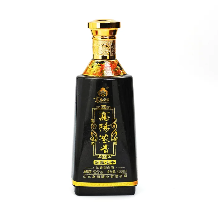 高阳浓香黑金瓶 500ml黑色方形喷涂金色龙纹 山东高阳酒业有限公司出品