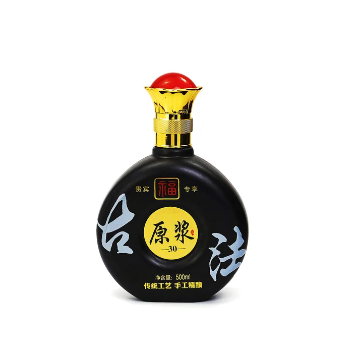 台庄原浆黑福瓶 500ml黑色圆形哑光喷涂福字瓶 传统工艺手工精酿包装