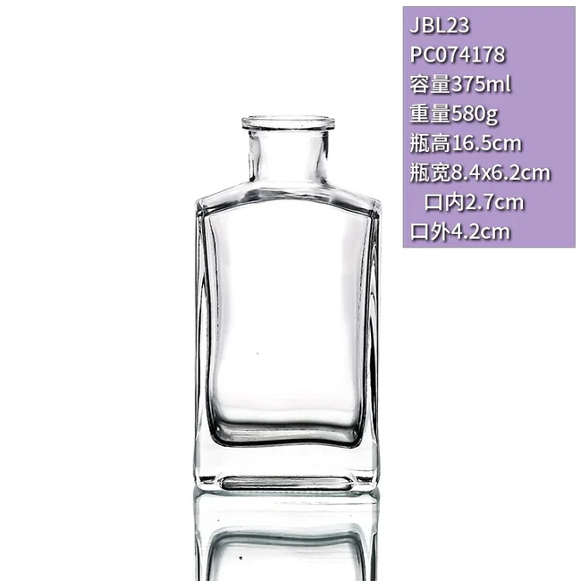 375ml方形晶白料扁瓶透明玻璃酒瓶小容量威士忌酒瓶高档保健酒瓶厂家定制